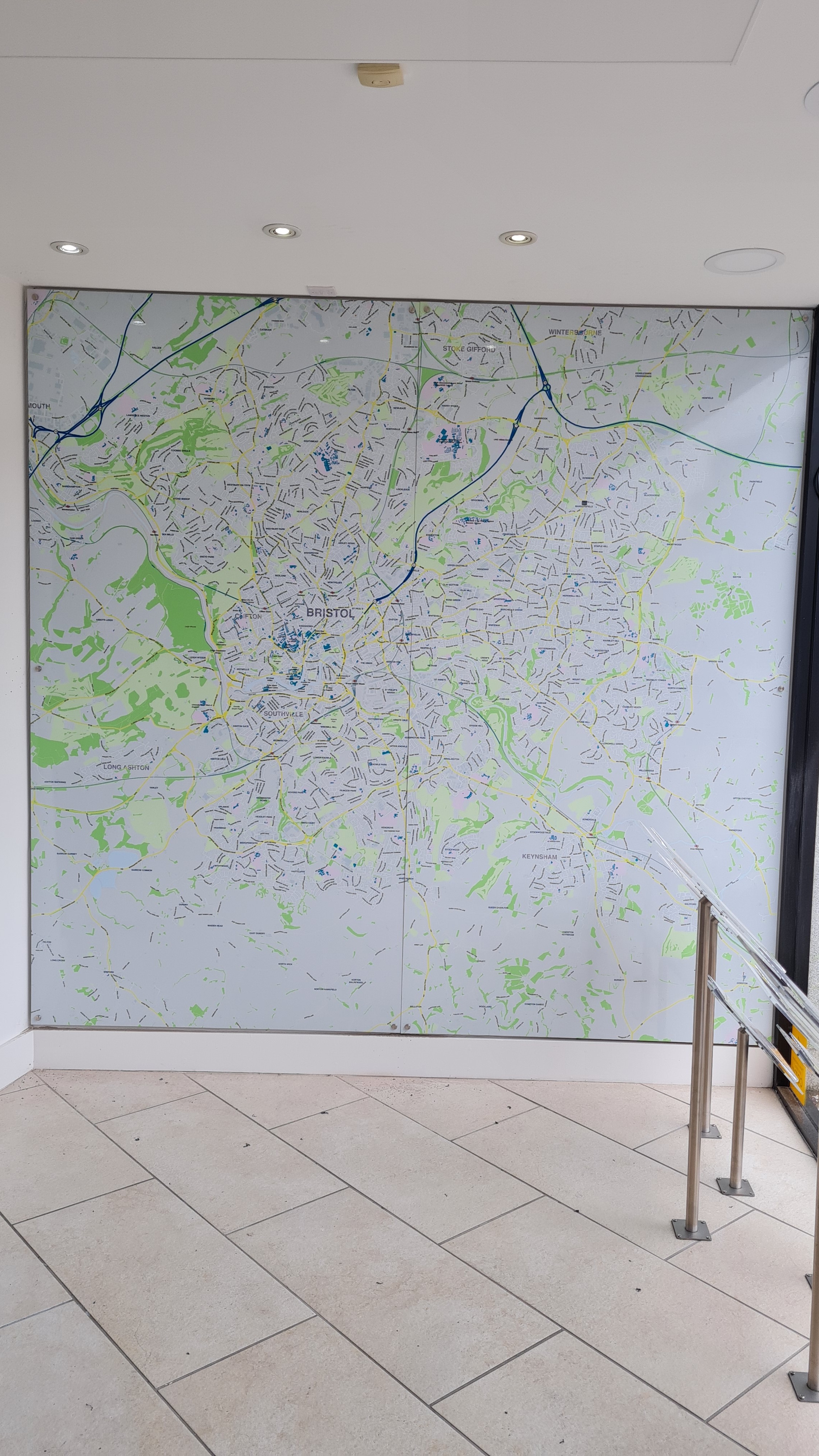 Large custom-printed PVC foam board Bristol street map covering an office wall, produced by Deco Studio Bristol