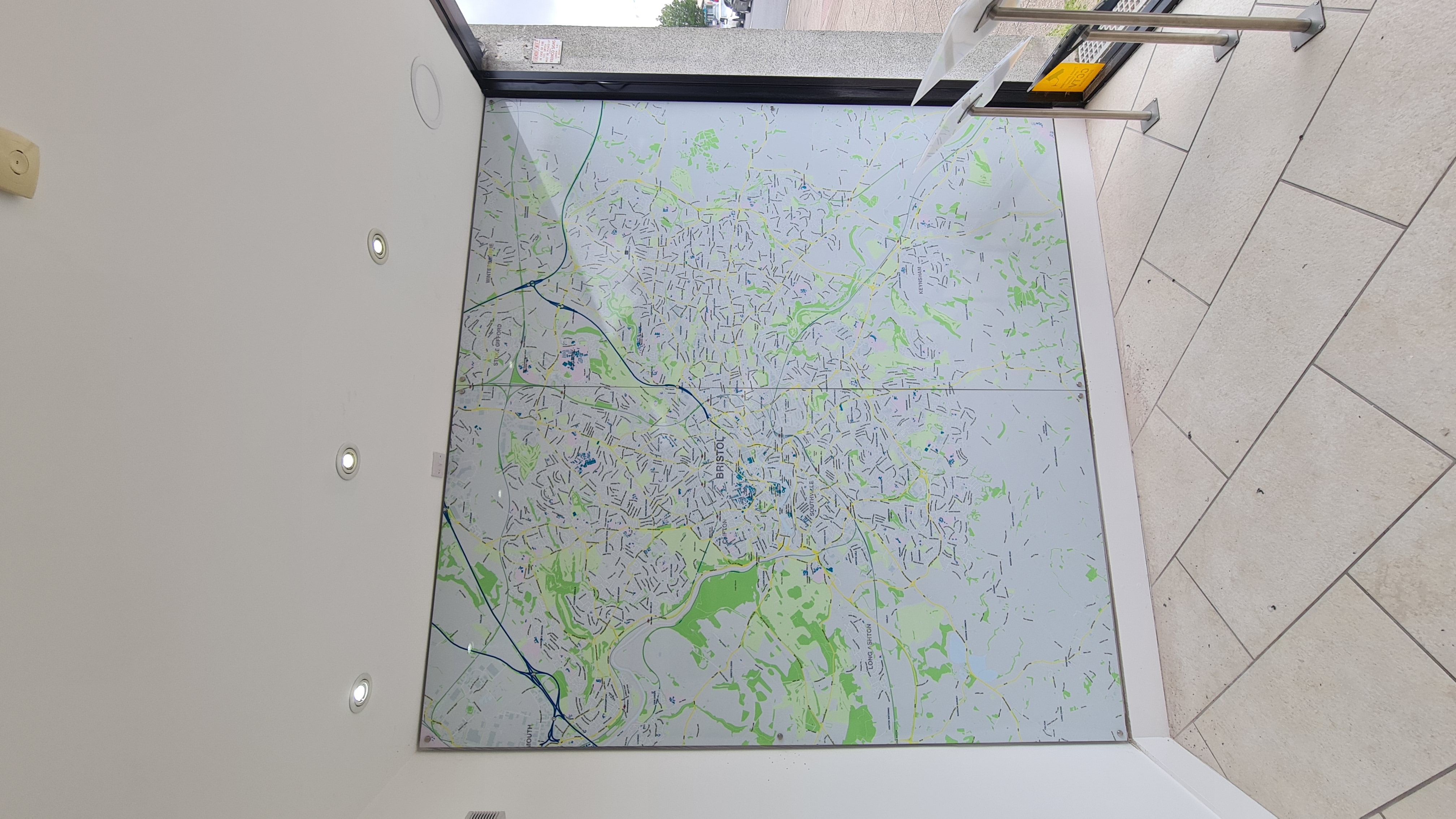 Custom printed decorative Bristol street map architectural film applied to full-height office glass balustrade, by Deco Studio Bristol
