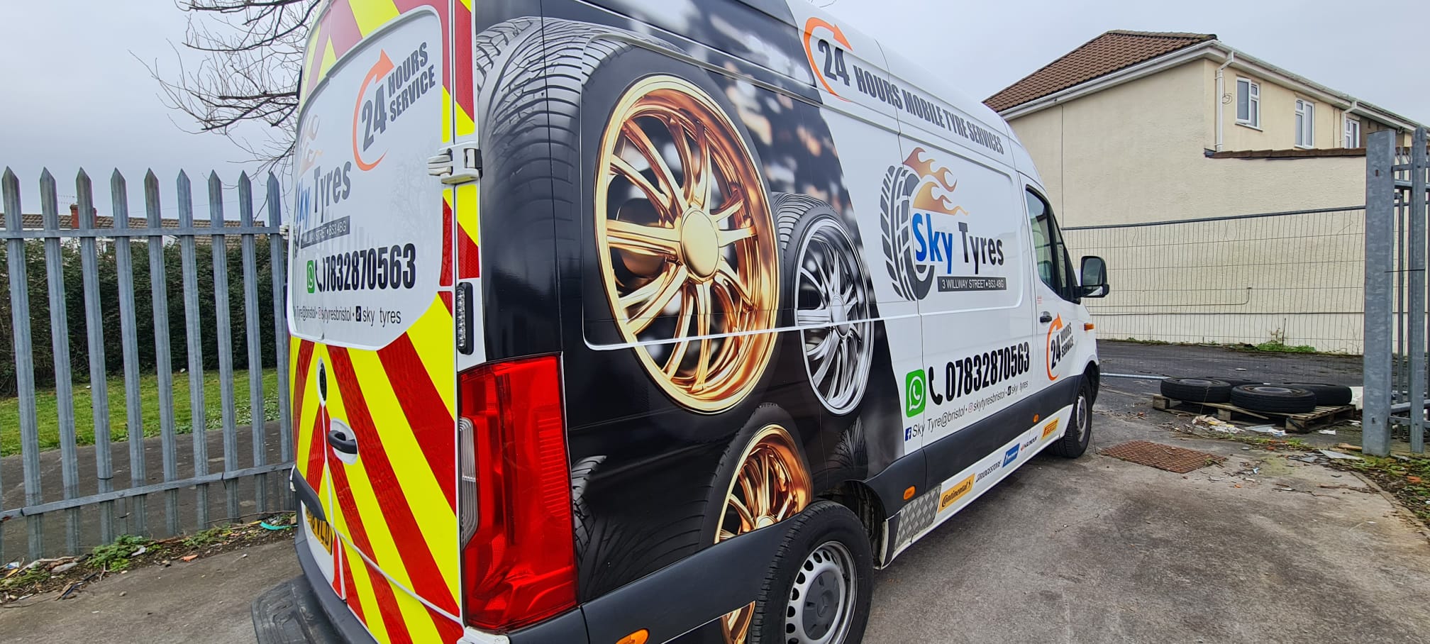 Full photographic vehicle livery on Mercedes Sprinter for Sky Tyres Bristol by Deco Studio